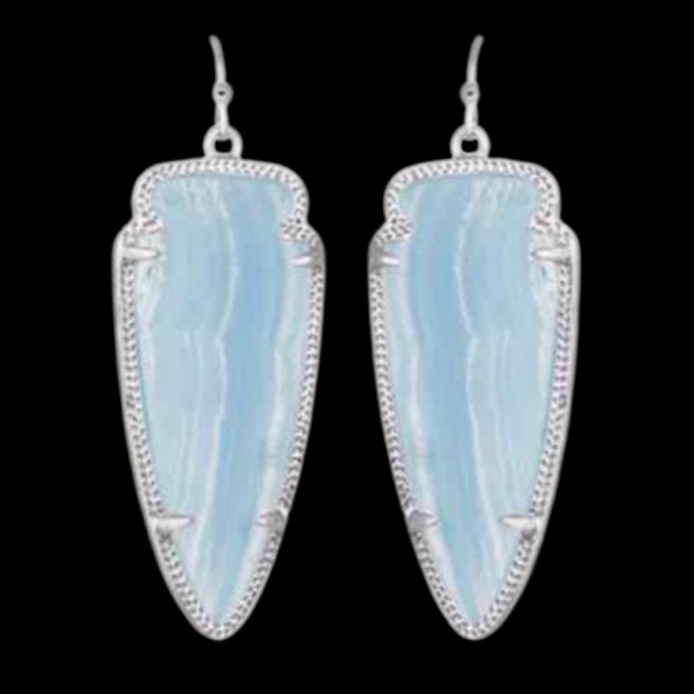Kendra Scott Skylar Arrowhead Silver Earrings in Blue Lace Agate